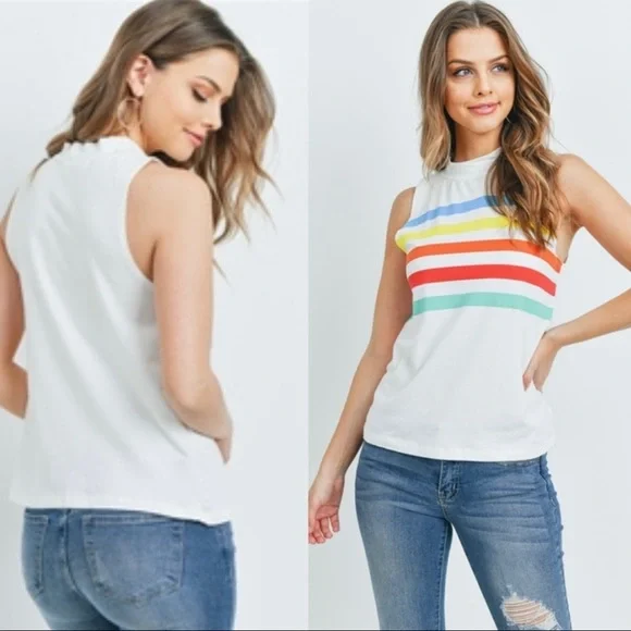 NWT Ginger G Rainbow Stripe Mockneck Tank - Picture 3 of 13